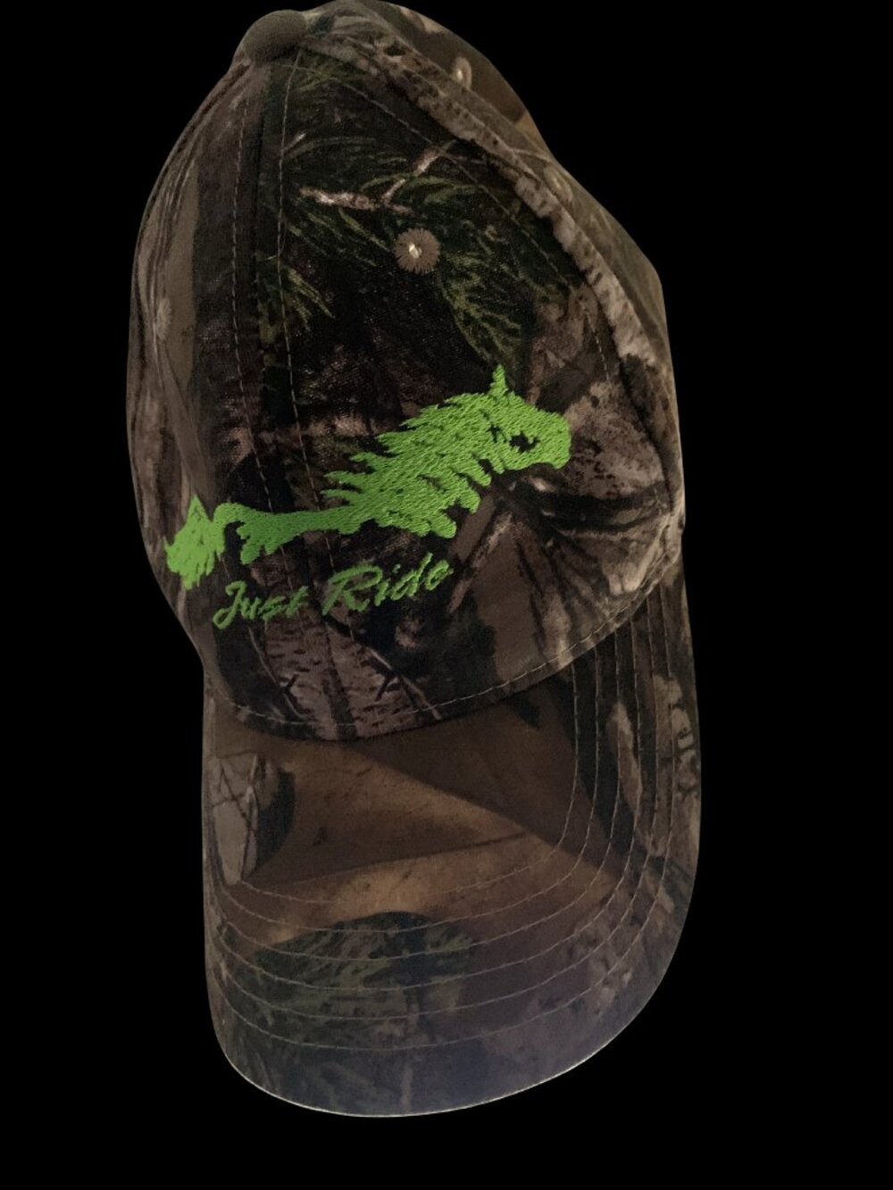 "Just Ride" embroidered Realtree camouflage baseball hat